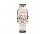 HAPPY SPORT SQUARE MINI WATCH 18-CARAT ROSE GOLD, STAINLESS STEEL AND DIAMONDS