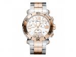 HAPPY SPORT CHRONO WATCH 18-CARAT ROSE GOLD, STAINLESS STEEL AND DIAMONDS