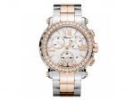 HAPPY SPORT CHRONO WATCH 18-CARAT ROSE GOLD, STAINLESS STEEL AND DIAMONDS