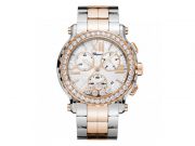 HAPPY SPORT CHRONO WATCH 18-CARAT ROSE GOLD, STAINLESS STEEL AND DIAMONDS