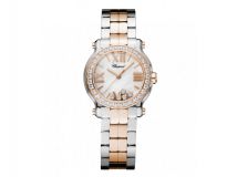 HAPPY SPORT MINI WATCH 18-CARAT ROSE GOLD, STAINLESS STEEL AND DIAMONDS