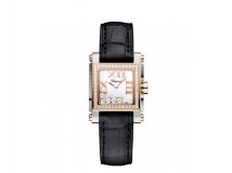 HAPPY SPORT SQUARE MINI WATCH 18-CARAT ROSE GOLD, STAINLESS STEEL AND DIAMONDS