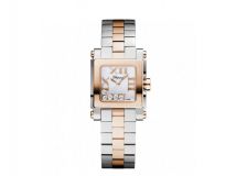 HAPPY SPORT SQUARE MINI WATCH 18-CARAT ROSE GOLD, STAINLESS STEEL AND DIAMONDS