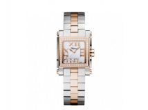 HAPPY SPORT SQUARE MINI WATCH 18-CARAT ROSE GOLD, STAINLESS STEEL AND DIAMONDS
