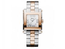 HAPPY SPORT SQUARE MEDIUM WATCH 18-CARAT ROSE GOLD, STAINLESS STEEL AND DIAMONDS