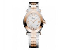 HAPPY SPORT OVAL WATCH 18-CARAT ROSE GOLD, STAINLESS STEEL AND DIAMONDS