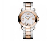 HAPPY SPORT MEDIUM WATCH 18-CARAT ROSE GOLD, STAINLESS STEEL AND DIAMONDS