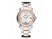 HAPPY SPORT MEDIUM WATCH 18-CARAT ROSE GOLD, STAINLESS STEEL AND DIAMONDS