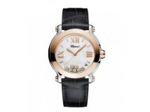 HAPPY SPORT MEDIUM WATCH 18-CARAT ROSE GOLD, STAINLESS STEEL AND DIAMONDS