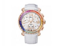HAPPY SPORT CHRONO WATCH 18-CARAT ROSE GOLD, COLOURED STONES AND DIAMONDS