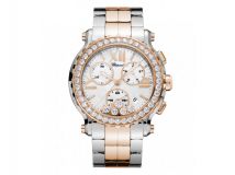HAPPY SPORT CHRONO WATCH 18-CARAT ROSE GOLD, STAINLESS STEEL AND DIAMONDS