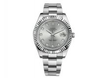 Rolex Datejust II Steel Fluted Bezel Rhodium Diamond Dial 116334
